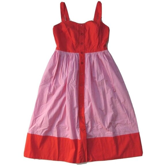 kate spade Dresses & Skirts - NWT Kate Spade Colorblock Poplin Sundress in Lava Red Pink Cotton Shirt Dress 10